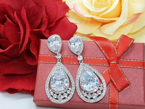 Brinco Noiva Pedra Zirconia Prata Gota Debutante Grande