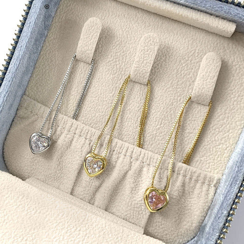 Colar Corrente Pedra Zirconia Coração Semijoia Dourado Prata