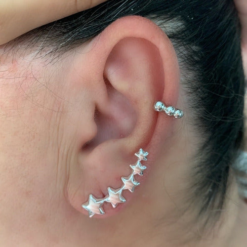 Brinco Ear Cuff  Estrelas Folheado A Prata Antialérgico