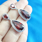 Brinco Pedra Zirconia Prata Festa Gota Vermelho Debutante