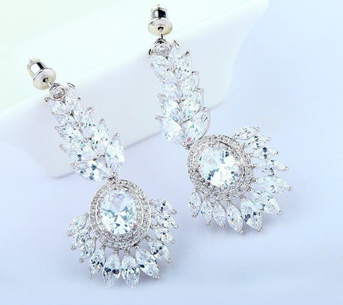 Brinco Noiva Pedra Zirconia Prata Festa Debutante Luxo