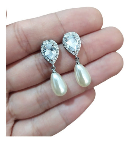 Brinco Noiva Zirconia E Pérola Prata Delicado Luxo Barato