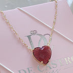 Colar Tiffan Coração Grande Pedra Zirconia Vermelho Marsala