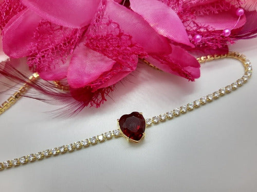 Colar Chocker Zirconia Coração Vermelho Preto Branco Riviera