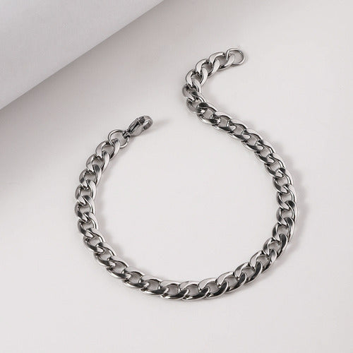Pulseira Masculina 7 Mm Elo Grumet Aço Inoxidável Grossa