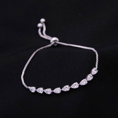 Pulseira Bracelete Prata Com Zircônia Noiva Debutante Gota