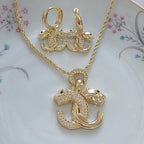Conjunto Colar Brinco Leopardo Cravejado Dourado Zirconia