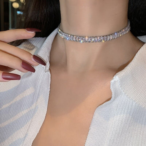 Colar Chocker Noiva Pedra Zirconia Prata Semi Joia Debutante