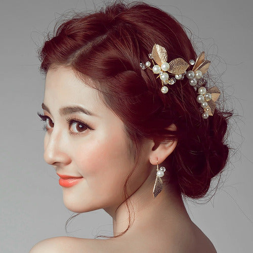 6 Arranjos Enfeite Aplique Dourado Cabelo Noiva Perola Dama