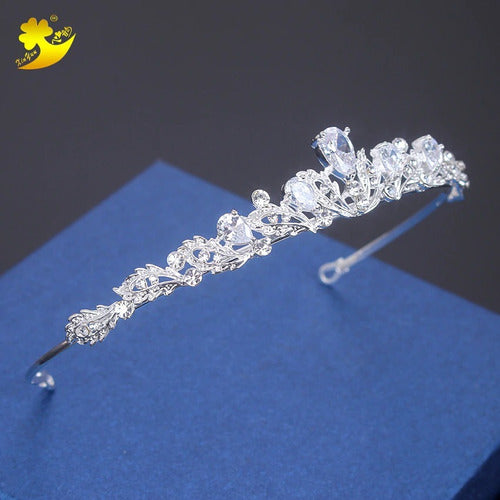 Coroa Tiara Cabelo Noiva Prata Princesa Zirconia Strass Gota