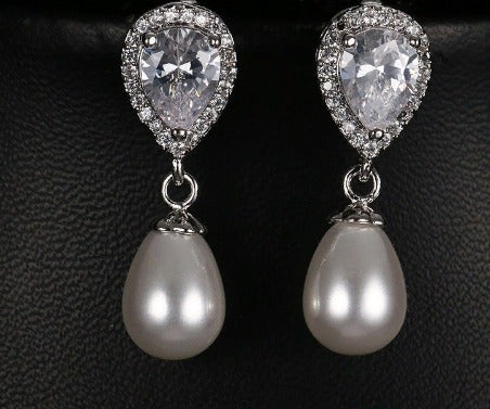 Brinco Noiva Zirconia E Pérola Prata Delicado Luxo Barato