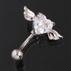 Piercing De Umbigo Invertido Prata Zirconia Coração Rosa Rox