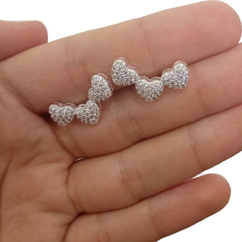 Brinco Ear Cuff Noiva Pedra Zirconia F. Prata Festa Coração