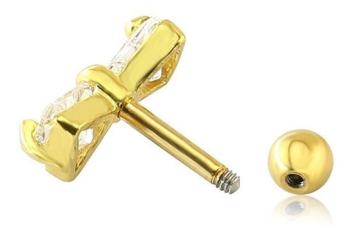 Piercing Tragus Cartilagem Dourado Pedra Zirconia Lacinho