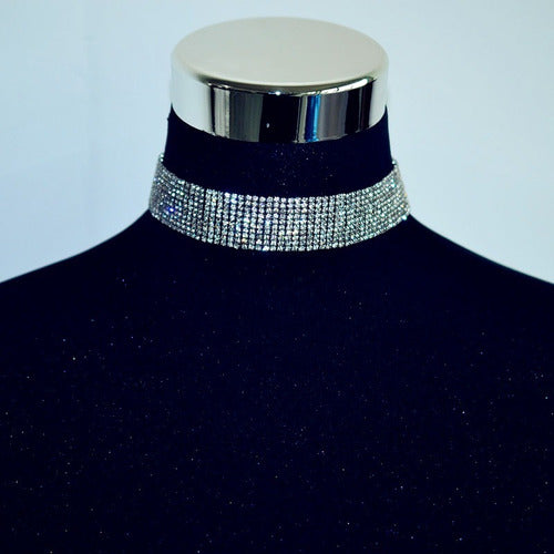 Colar Gargantilha Chocker Noiva Strass Prata Cristal Larga