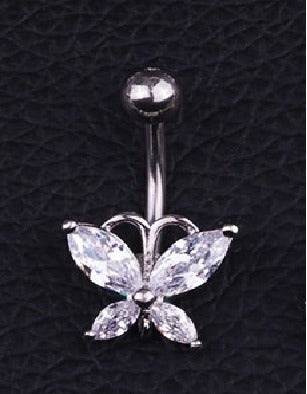 Piercing De Umbigo Prata  Borboleta Zirconia Aço Cirúrgico