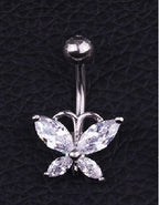 Piercing De Umbigo Prata  Borboleta Zirconia Aço Cirúrgico
