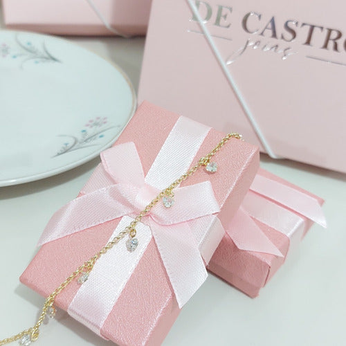 Pulseira Bracelete Dourada  Banhado A Ouro Zirconia Coração