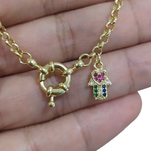 Pulseira Bracelete Mão De Fátima Elo Português Boia F. Ouro