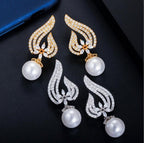 Brinco Noiva Zirconia Perola Pendurado Dourado Rosê Festa