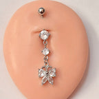 Piercing De Umbigo Pendurado Prata Borboleta Zirconia Aço
