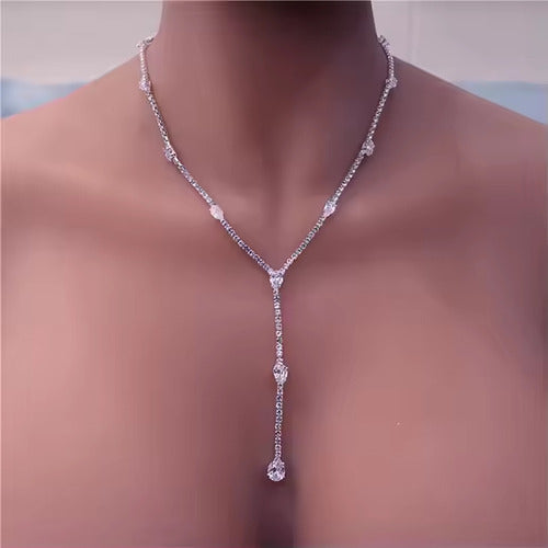 Colar Gravatinha Pedra Zirconia Prata Noiva Festa Gota Forma
