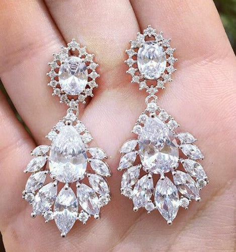 Brinco De Pressão Noiva Pedra Zirconia Prata Festa Delicado