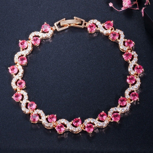 Pulseira Bracelete Prata Ou Dourada Zircônia Noiva Debutante