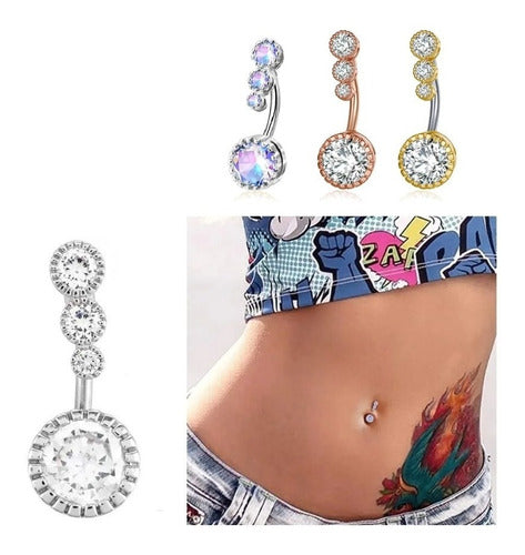 Piercing De Umbigo Invertido Dourado Prata Pedra Zirconia