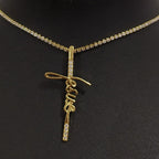 Colar Riviera Cruz Crucifixo Jesus Zirconia F. Ouro 18k