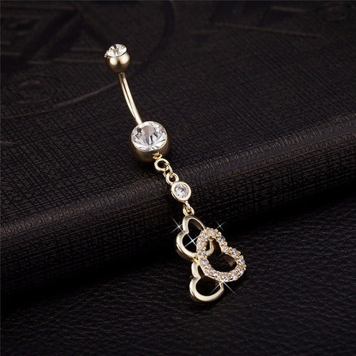 Piercing De Umbigo Dourado Coração Pendurado Folheado Ouro