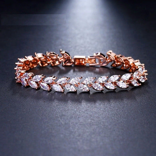 Pulseira Bracelete Rosê Gold Com Zircônia Noiva Debutante