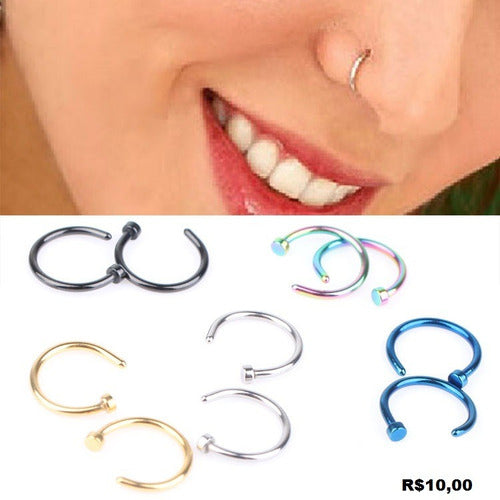 Piercing Nariz Argola Falso Fake Dourado Prata Preto Rosa
