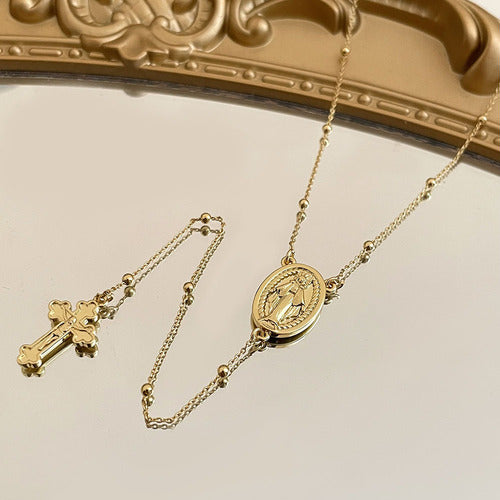 Colar Terço Noiva Dourado Delicado Banhado A Ouro 18k