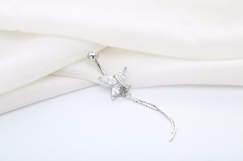 Piercing De Umbigo Prata Ou Dourado Borboleta Zirconia