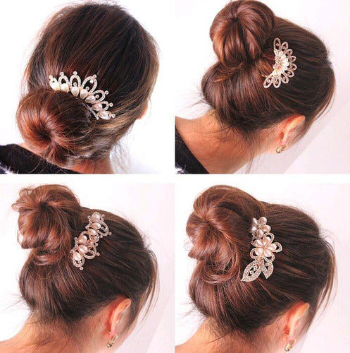 Arranjo Enfeite Cabelo Noiva Dama Dourado Strass Perola Ouro