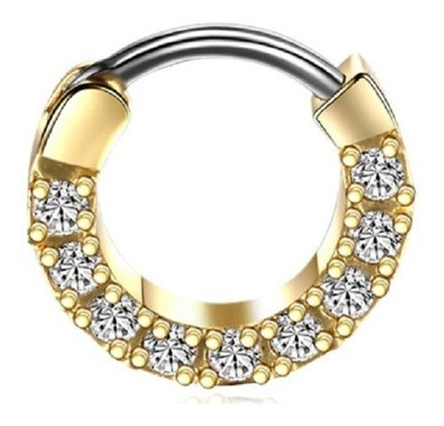 Piercing Nariz Septo Dourado Pedra Zirconia Daith Aço 8,5 Mm