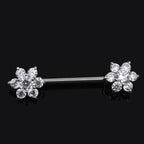 Piercing Para Mamilo Prata Pedra Zirconia Flor Coração Par