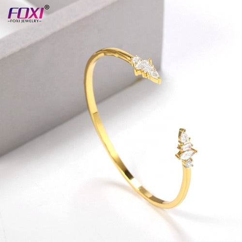 Pulseira Bracelete Dourada Com Zircônia Noiva Debutante Gota