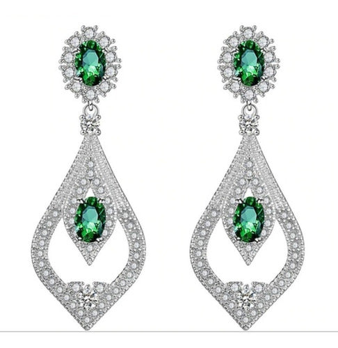 Brinco Noiva Zirconia Verde Prata Festa Madrinha Formatura