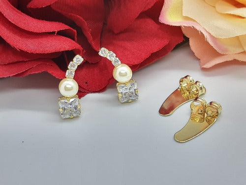 Brinco Ear Cuff Festa Noiva Pedra Zirconia E Perola Dourado