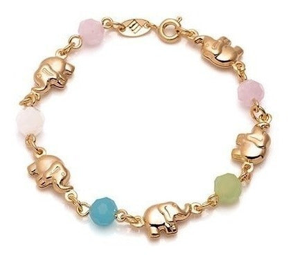 Pulseira Infantil Com Elefantes Folheada Ouro 18k Semi Joia