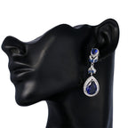 Brinco Noiva Pedra Zirconia Prata Azul Festa Luxo Debutante
