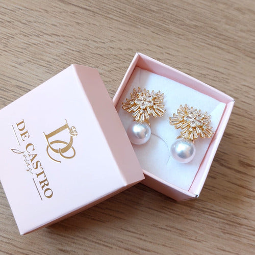 Brinco Zirconia E Pérola Pequeno Delicado Festa Dourado Luxo