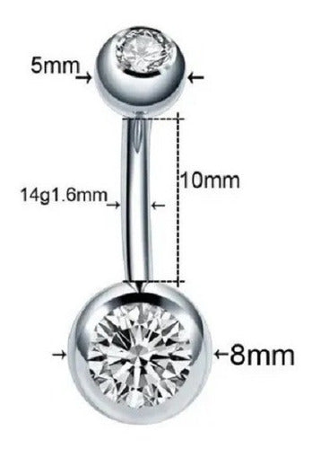 Piercing Umbigo 2 Pedras Aço Cirúrgico Haste De 6 8 10 Mm