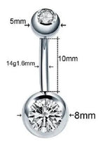 Piercing Umbigo 2 Pedras Aço Cirúrgico Haste De 6 8 10 Mm