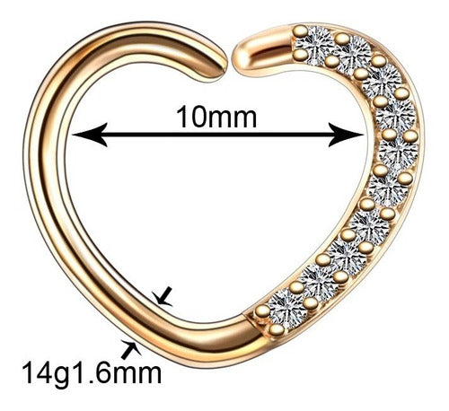 Piercing Daith Coração Prata Love Pedra Zirconia 10 Mm