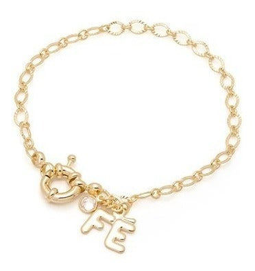 Pulseira Fé Pedra Zirconia F Ouro Semi Joia Fecho Boia