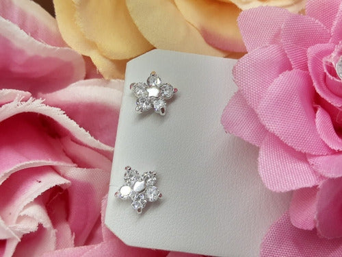 Brinco Flor Zirconia Pequeno Dourado Prata Rosa Verde F Ouro