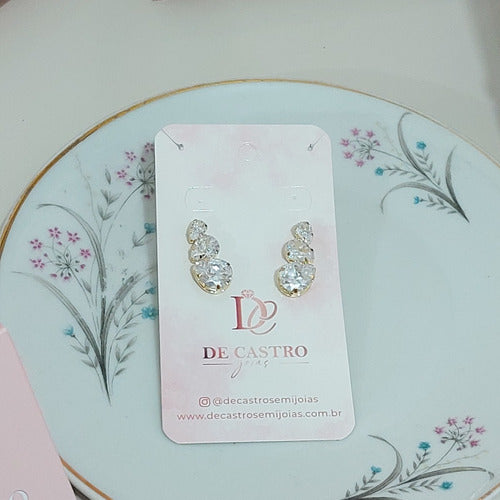 Brinco Ear Cuff Pedra Zirconia Gota Dourado Festa Folheado